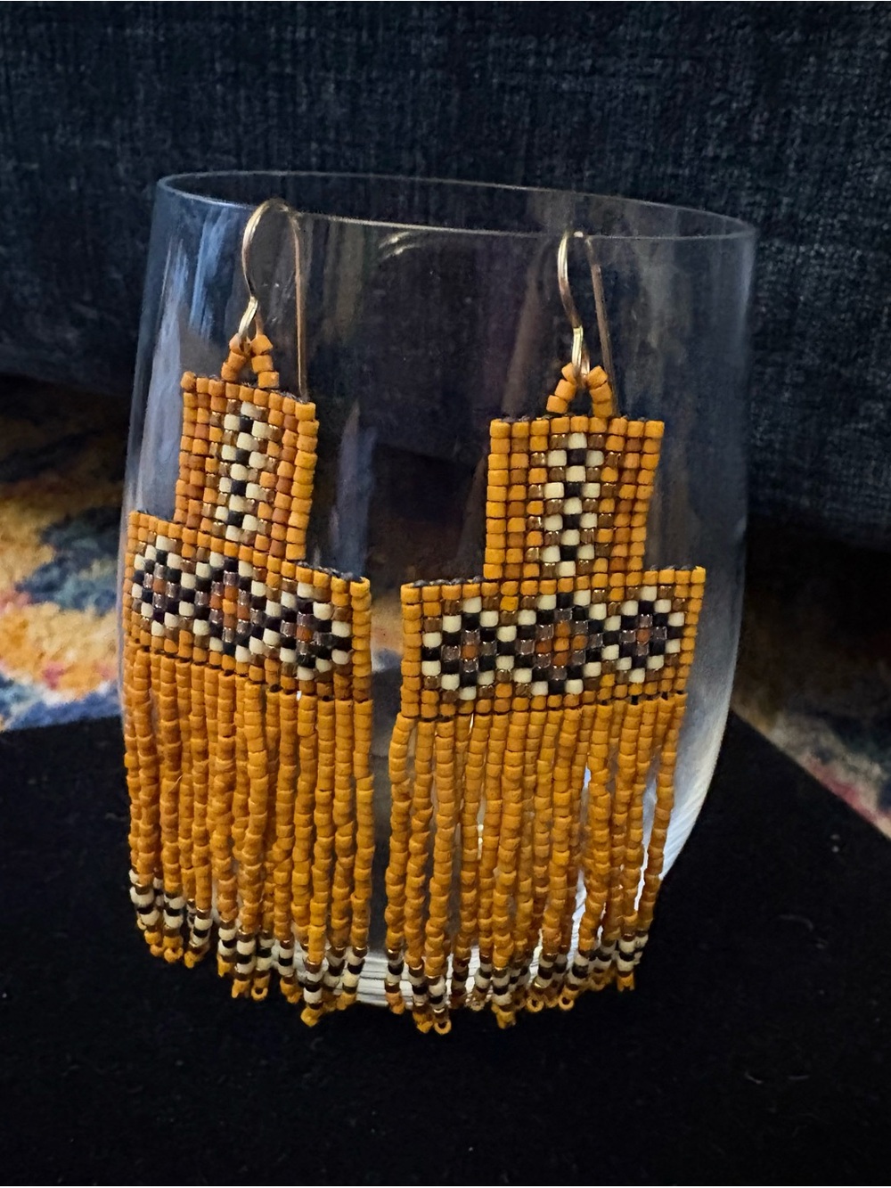 Beaded Mustard Seed Bead Fringe Earrings - Boho Women Jewelry
